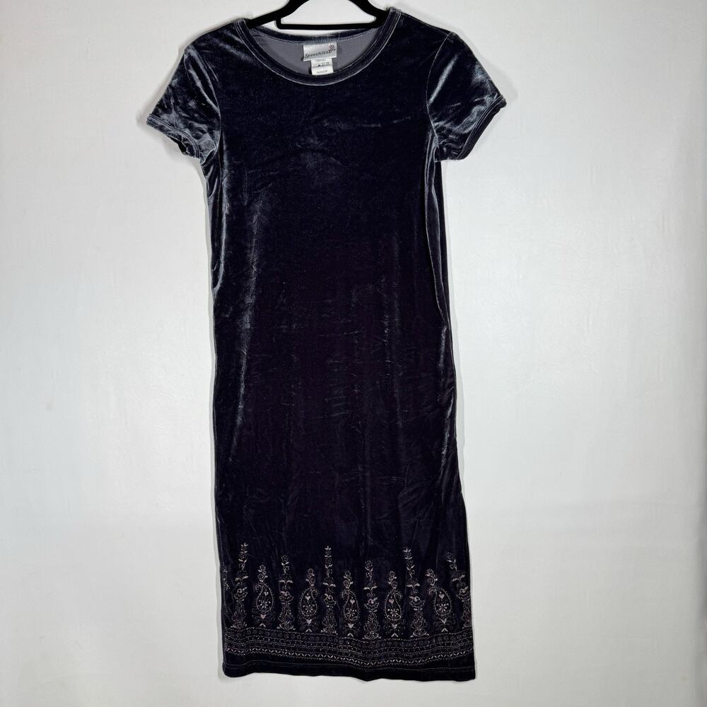 VTG Whimsical Fairy Grunge Dress Size 14 Womens XS Velvet Slit Y2K Made In USA